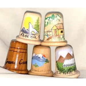 Wood Thimbles Hand Painted 2 Colorado 2 Arizona 1 Puerto Rico